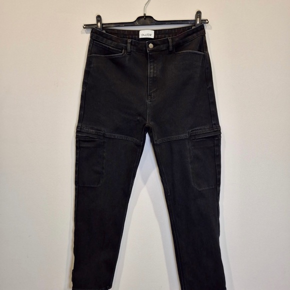 Black DU/ER All-Weather Denim High Rise Barrel Pant | Size 32 - Picture 6 of 8